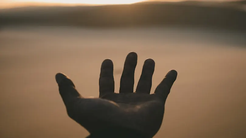 An image of a person's hand with their palm facing the sky