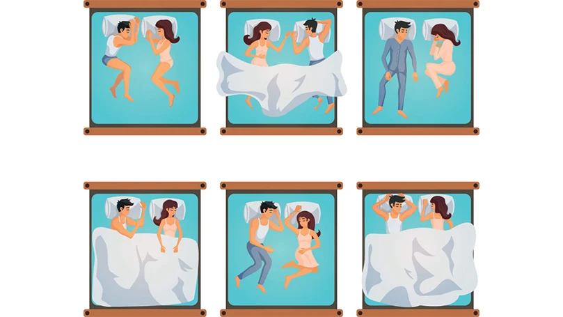 an illustration of various sleeping positions for couples