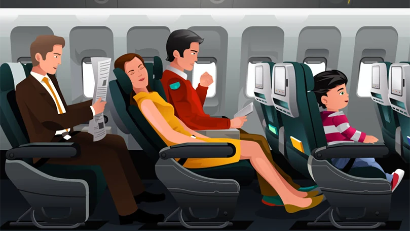 an image of a right posture for sleeping on a plane