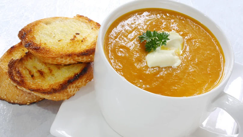 an image of soup and a whole grain toast