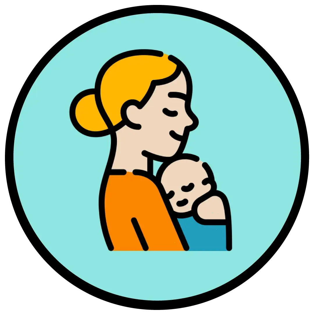 An icon depicting a happy mom and happy baby, depicting a product that is safe for babies