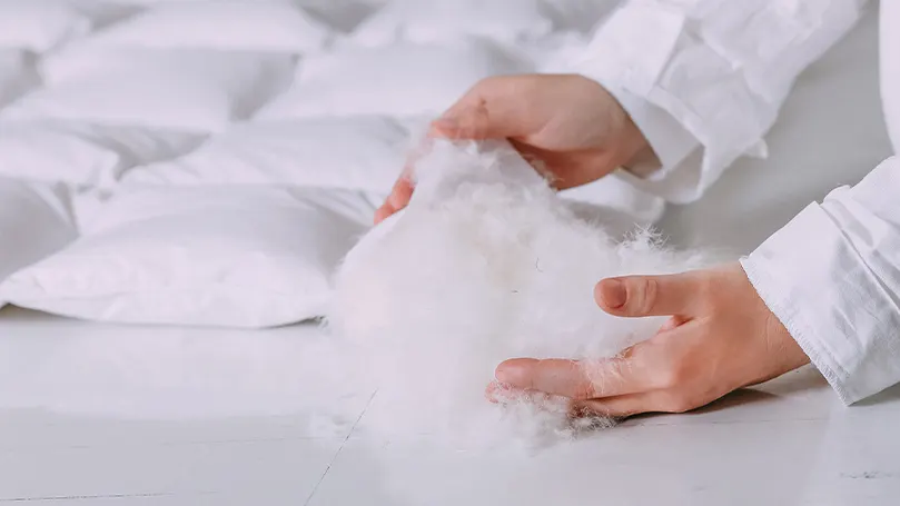 a person scooping up the filling material from a mattress