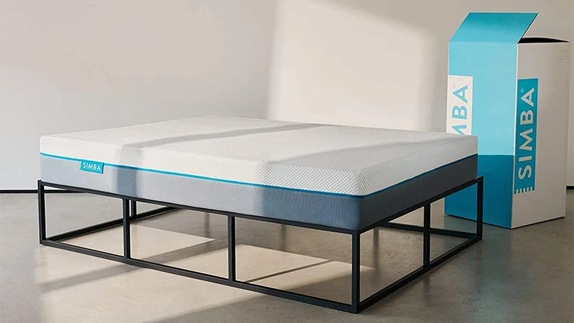 an image of simba hybrid luxe mattress on a bed frame