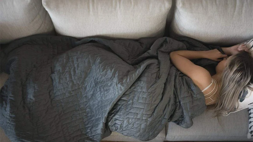 An image of a a woman sleeping with Calming Blanket Adult Weighted Blanket