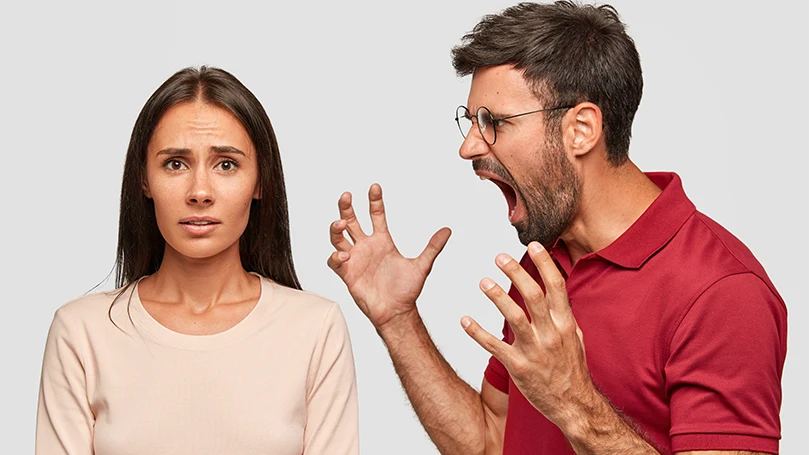 an image of a man yelling at a woman and putting her in a bad mood
