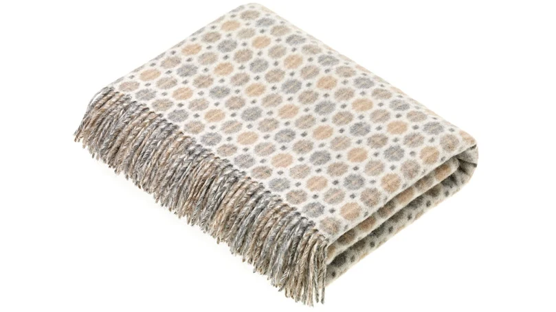 an image of scooms merino wool natural grey pattern blanket