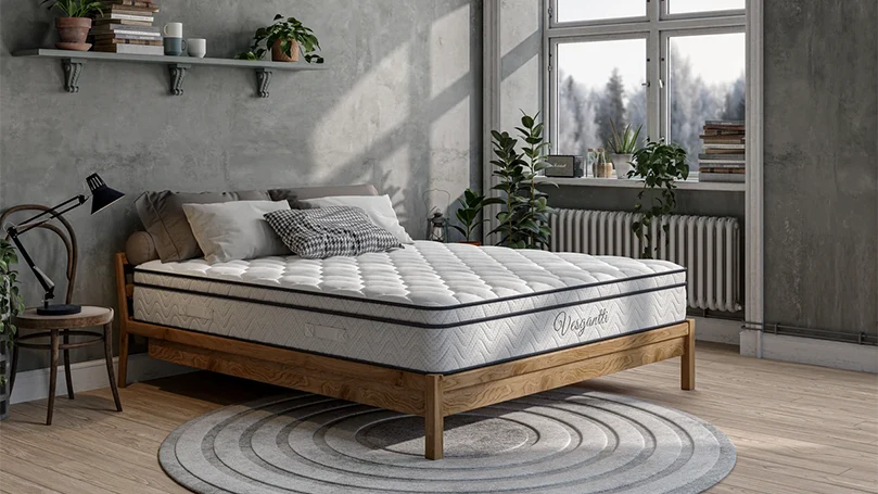 an image of Vesgantti Pro Hybrid mattress​ in a bedroom