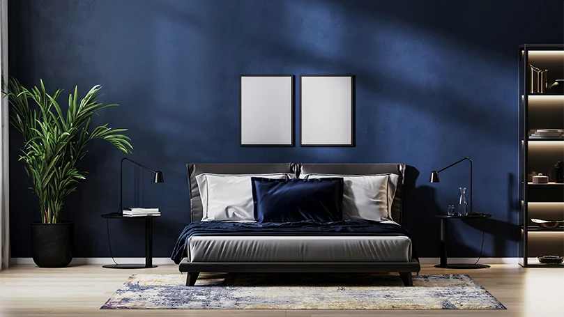 an image of a bedroom with a potted plant