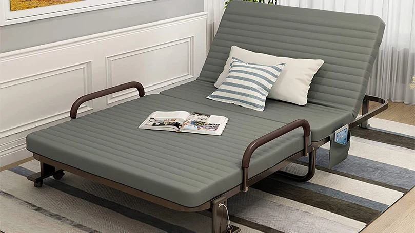 An image of an adjustable single bed in a room