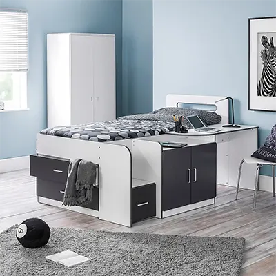 A product image of Cookie White and Grey Cabin Bed.