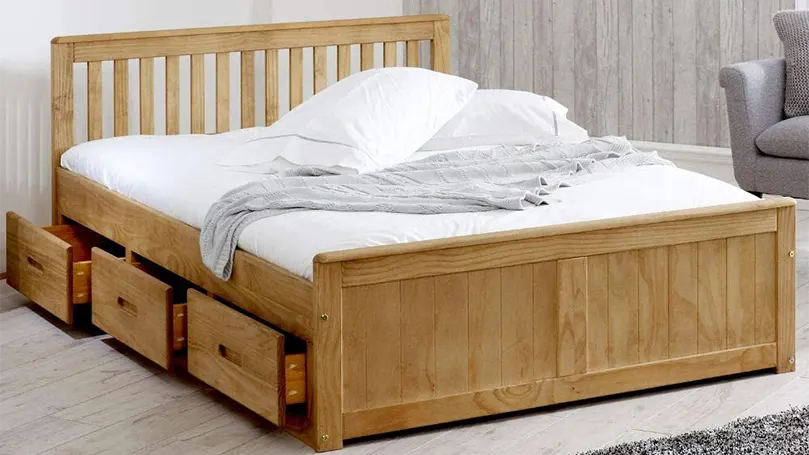 An image of Happy Beds Mission Wooden Solid Waxed Pine Storage Bed.