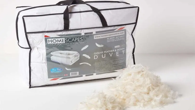 An image of Homescapes goose feather & down duvet package.