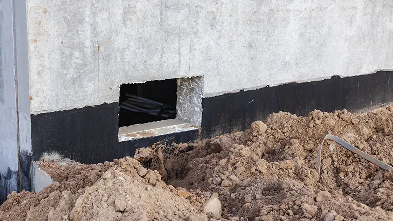An image of removal of the excessive soil from the ground wall.