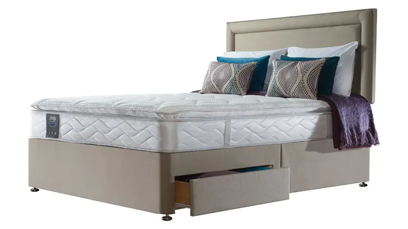An image of Sealy Posturepedic Pearl Luxury Pillow Top mattress with a mattress topper.