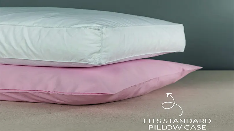 An image of Snuggledown Side Sleeper pillow on a standard pillowcase.