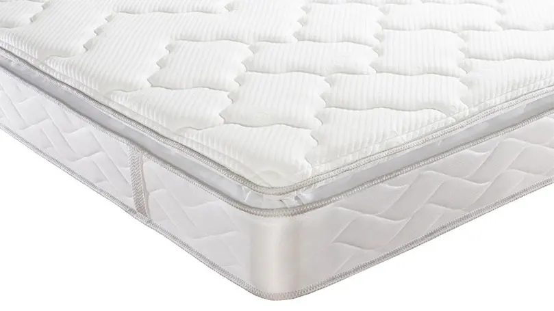An close up image of Sealy pearl luxury mattress corner.