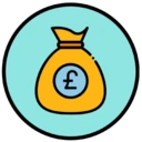an icon depicting a money bag, illustrating an affordable product