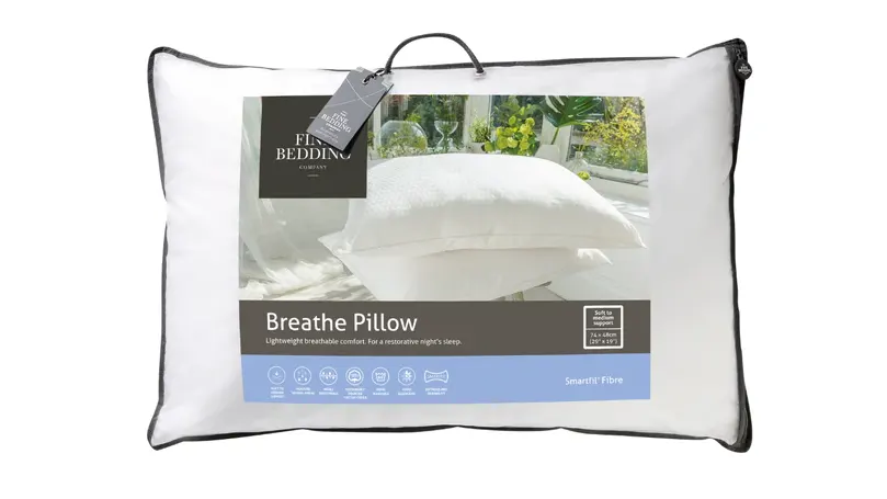An image of the Fine Bedding Company Breathe pillow in a package.