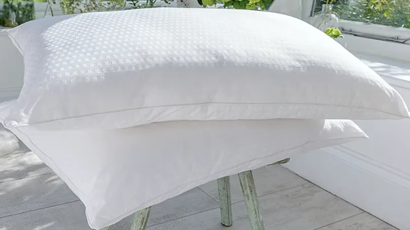 An image of the Fine Bedding Company Breathe pillow on a chair.