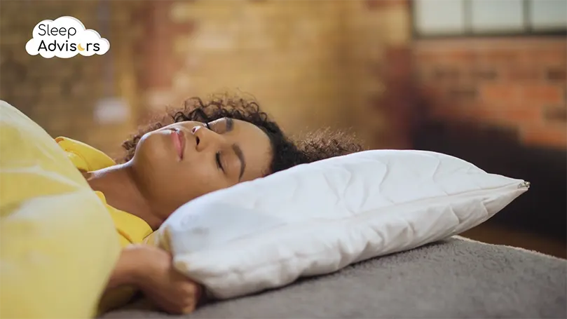our reviewer Paige sleeping on Urbanara Gora pillow