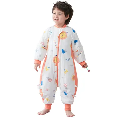 An image of a toddler wearing a sleeping bag.