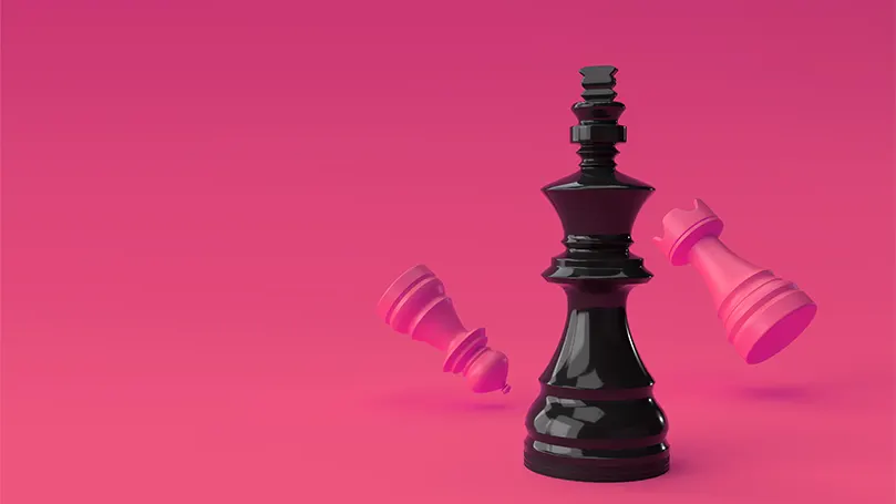 An image of a chess piece taking other chess pieces