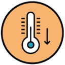 An icon depicting a thermometer, illustrating a product that retains some heat