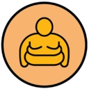 An icon depicting a heavyweight person, illustrating a product that is not suitable for overweight people