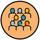 An icon depicting a group of people indicating not being suitable for all of them