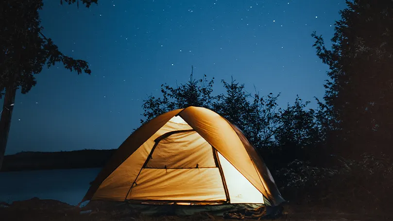 An image of a tent with a light inside