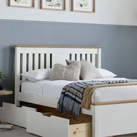 Chester White and Oak Wooden Bed Frame