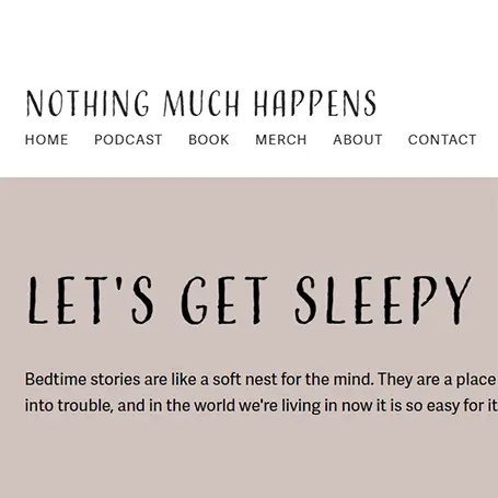 The homepage for the nothing much happens podcast