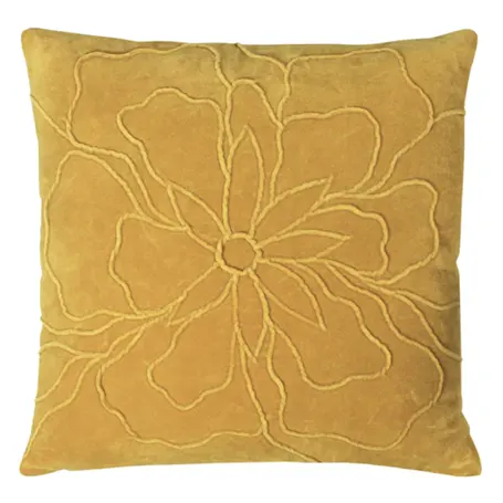 Angeles Floral Velvet Cushion Ochre