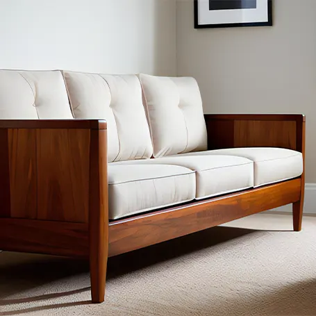 An image of a new sofa bed with a wooden bed frame