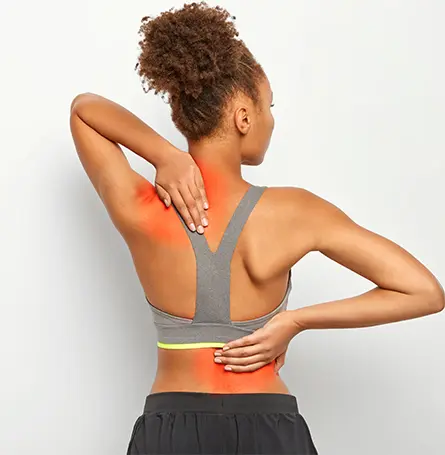 An image of a woman with an injured upper and lower back