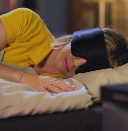 Reviewer wearing Drowsy Sleep Mask.