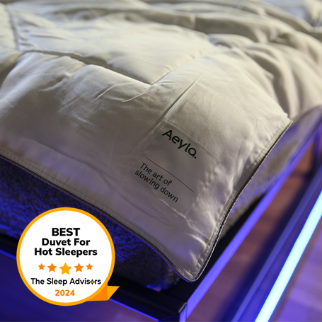 A product image of the Aeyla Air duvet with the TSA badge for best duvet for hot sleepers.