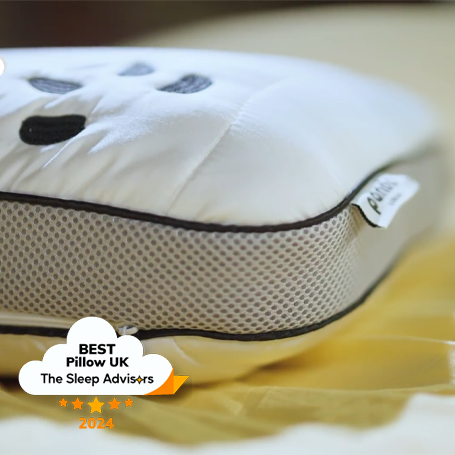 A product image of the Panda Hybrid Bamboo Pillow with the TSA badge for the best pillow