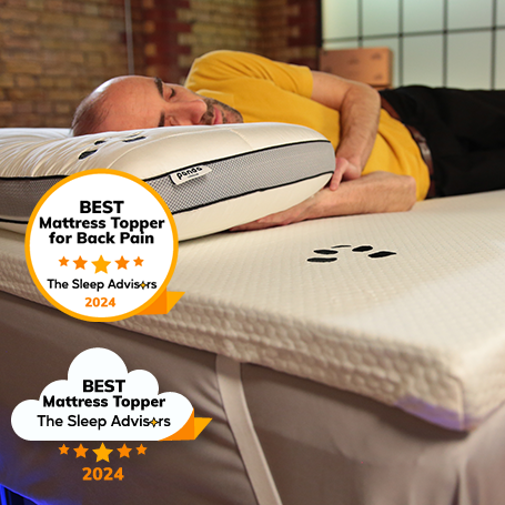 A product image of the panda mattress topper with the TSA badge for best topper for back pain