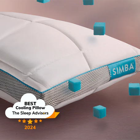 A product image of the Simba Hybrid Pillow with the TSA badge for the best cooling pillow