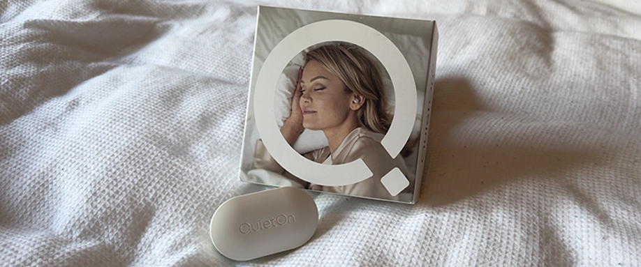 QuietOn 3.1 Sleep Earbuds packaging and case.